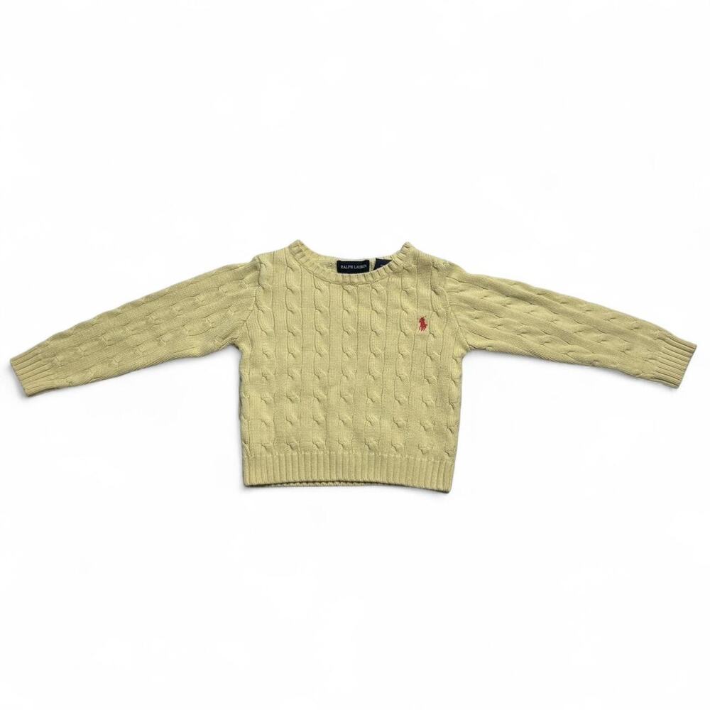 Ralph Lauren Cable Knit Sweater Yellow Kids 3T Pony Logo Cotton - Picture 2 of 5
